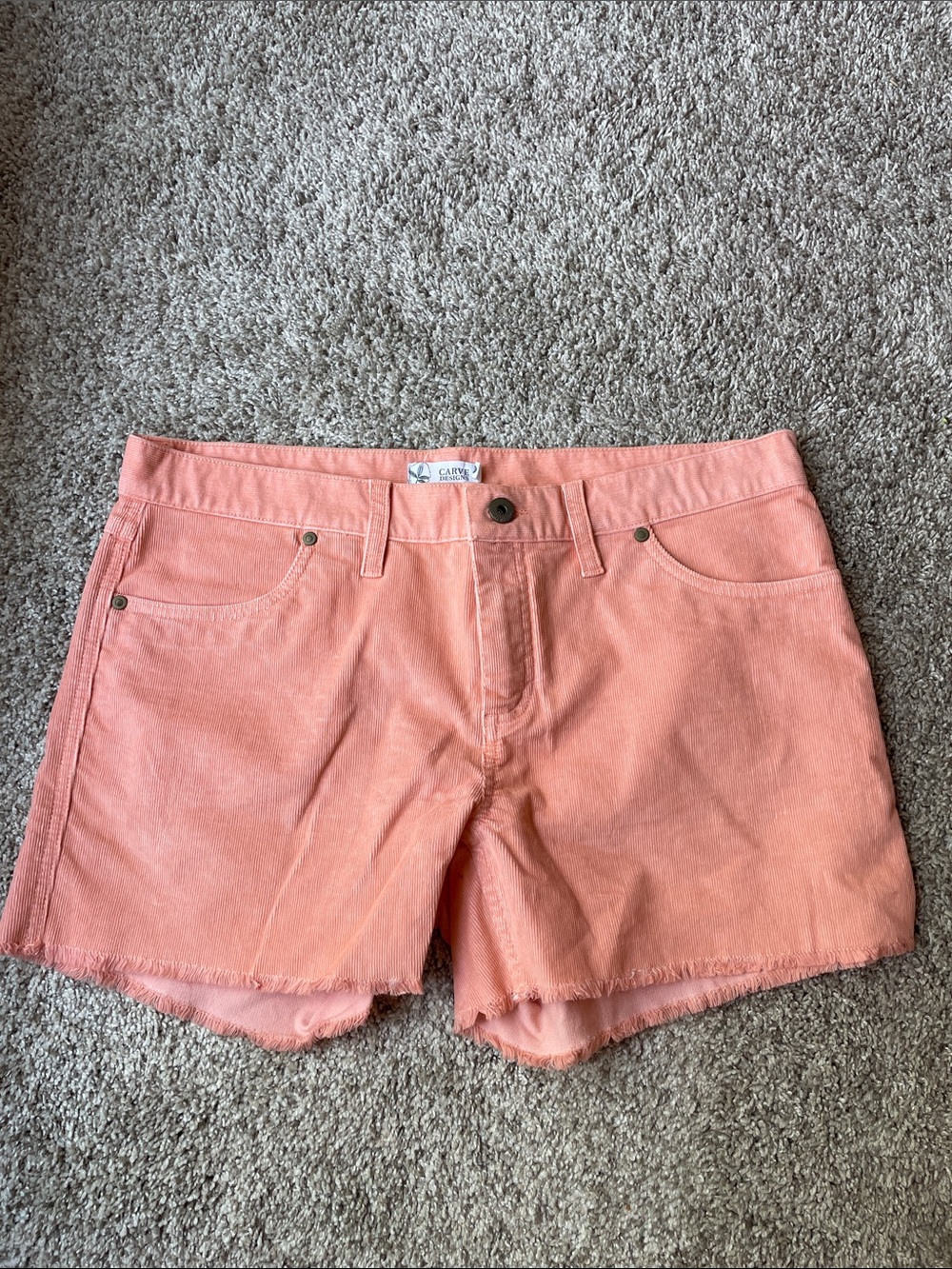 Carve Designs Sz 10 Peach Coral Corduroy Cutoff Shorts 3.5” Inseam